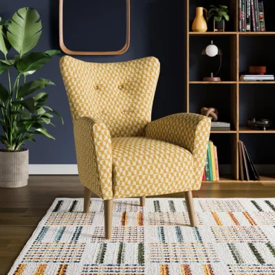 Dunelm Sven Geo Checkerboard Modern Wing Back Chair