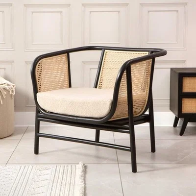 Dunelm Desser Seoul Rattan Chair with Boucle Cushion