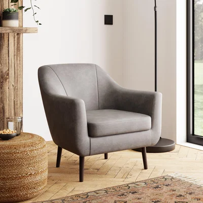 Dunelm Eddie Distressed Faux Leather Tub Chair Grey
