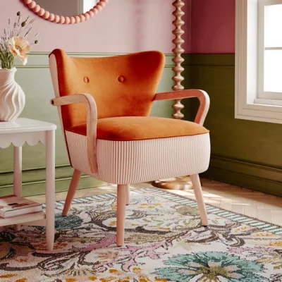 Dunelm Eliza Tiny Stripe Velvet Wooden Occasional Armchair