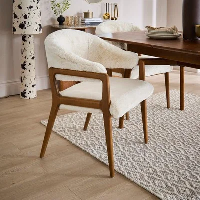 Dunelm Hugh Dining Chair, Ivory Faux Fur