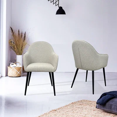 Dunelm Indus Valley Set of 2 Boucle Stone Dining Chairs