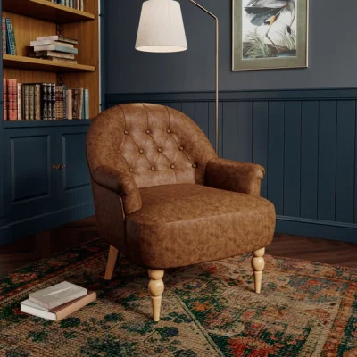 Dunelm Petit Relaxed Faux Leather Button Back Occasional Armchair