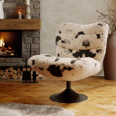 Dunelm Zaley Cow Print Faux Fur Swivel Chair