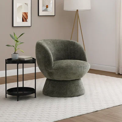 Dunelm Tulip Chenille Curved Swivel Accent Chair Olive