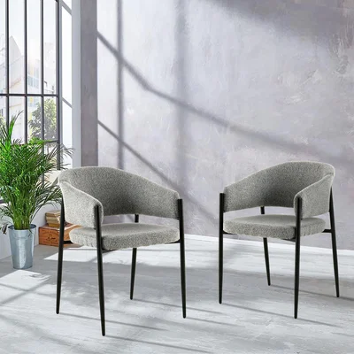 Dunelm Return - Set of 2 Indus Valley Herbie Curved Back Boucle Dining Chairs, Grey