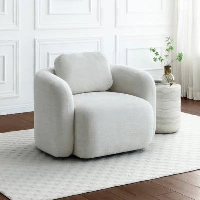 Dunelm Return - Max Natural Soft Chenille Curved Swivel Accent Chair
