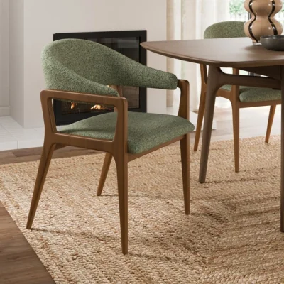 Dunelm Hugh Carver Dark Stained Dining Chair, Tonal Boucle
