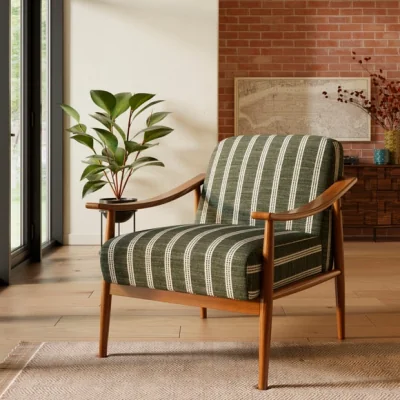 Dunelm Maxwell Texture Ticking Stripe Wooden Arm Accent Chair