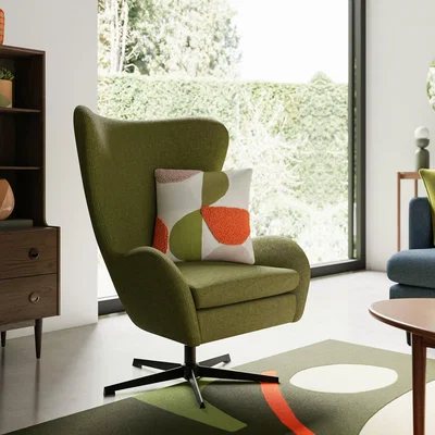 Dunelm Kuvert Soft Marl Swivel Chair, Moss Moss Green