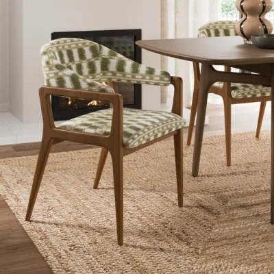 Dunelm Hugh Carver Dark Stained Dining Chair, Striped Fabric