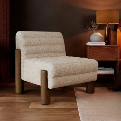 Dunelm Brunswick Ribbed Tonal Boucle Chunky Wooden Accent Chair