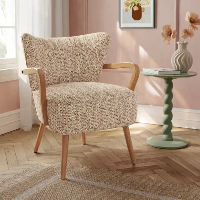 Dunelm Eliza Multi Woven Boucle Wooden Occasional Chair