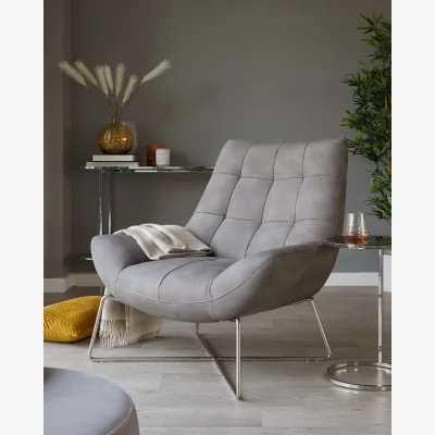 Danetti Canio Grey Faux Leather And Brushed Steel Accent Chair