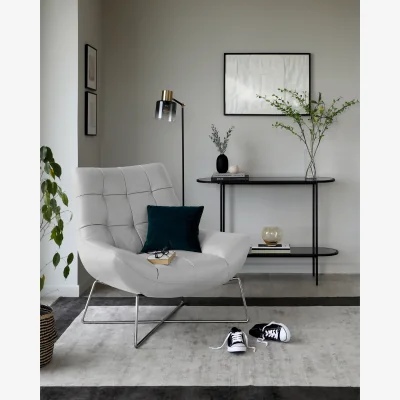 Danetti Canio Natural Grey Leather And Brushed Steel Accent Chair