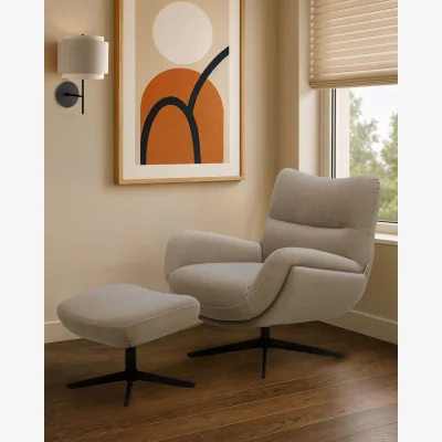 Danetti Piper mocha plush fabric occasional chair with footstool