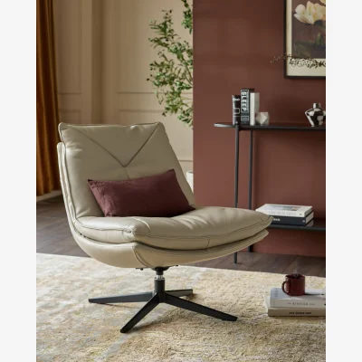 Danetti Zia natural grey leather swivel occasional chair
