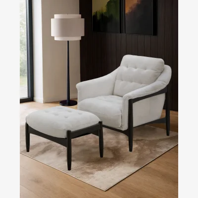 Danetti Ember natural grey fabric occasional chair with footstool