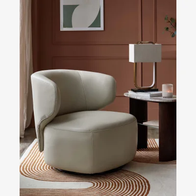 Danetti Landon natural grey leather swivel accent chair