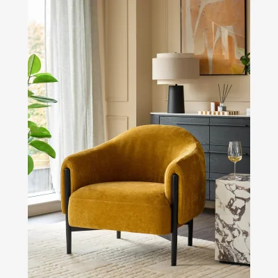 Danetti Tristan ochre fabric accent chair with black wood