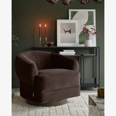 Danetti Callan dark mocha velvet swivel accent chair