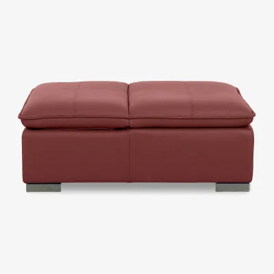 Furniture Village World of Leather - Edison Leather Storage Chair Stool - Deep Red