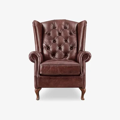 Furniture Village At The Helm - Harriet Leather Wing Chair - Rose with Walnut Feet