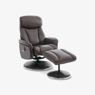 Furniture Village Elm Leather Swivel Recliner Chair and Footstool