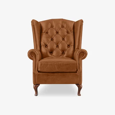 Furniture Village At The Helm - Harriet Leather Wing Chair with Walnut Feet
