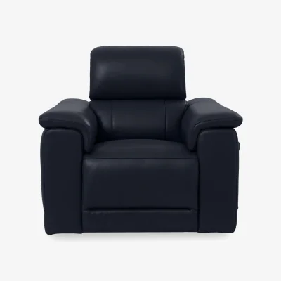 Furniture Village Genius Leather Power Recliner Chair with Power Headrest and Bluetooth Speakers - Montana Navy