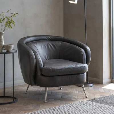 Furniture123 Tub Chair in Black Leather with Metal Legs - Caspian House