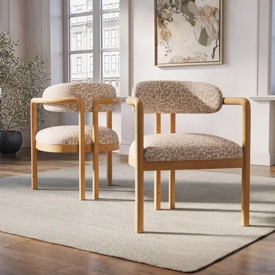 Furniture123 Neutral Jacquard Upholstered Dining Chair with Solid Wood Exposed Back - Darla