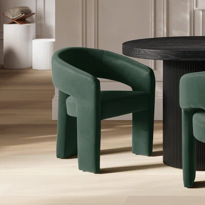 Furniture123 Green Upholstered Curved Dining Chair with Arms - Alba