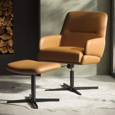 Furniture123 Tan Faux Leather Accent Chair with Footstool - Rowan
