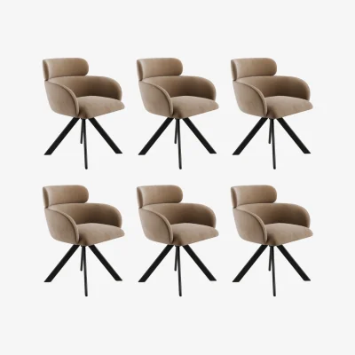 Furniture123 Set of 6 Beige Velvet Curved Swivel Dining Chairs - Isla