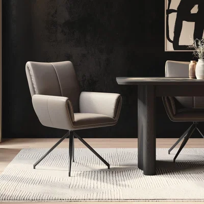Furniture123 Mink Real Leather Swivel Dining Chair - Bradley