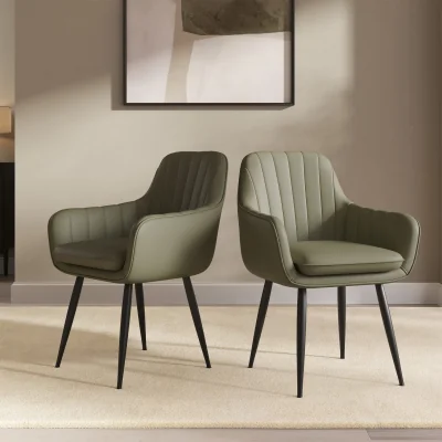 Furniture123 Set of 2 Sage Green Faux Leather Dining Chairs - Logan