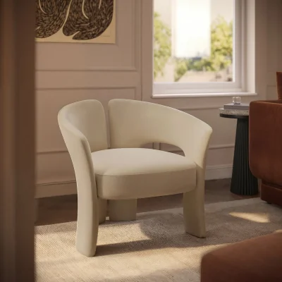 Furniture123 Beige Velvet Modern Curved Accent Chair - Azalea