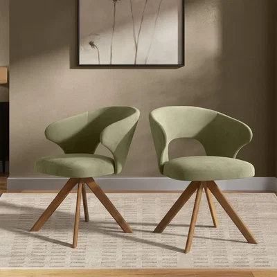 Furniture123 Set of 2 Sage Green Velvet Swivel Dining Chairs with Oak Legs - Mila