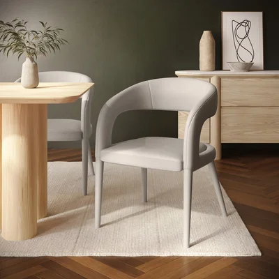 Furniture123 Beige Real Leather Dining Chair - Josie