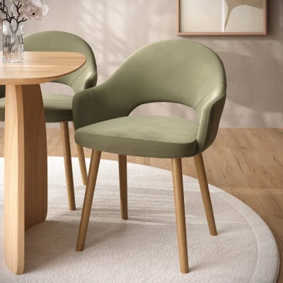Furniture123 Set of 2 Sage Green Velvet Dining Chairs with Oak Legs - Colbie