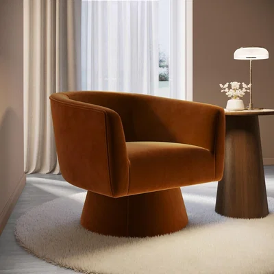 Furniture123 Rust Velvet Swivel Accent Chair - Cairo