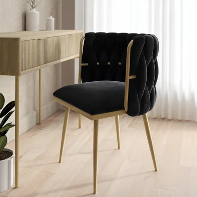 Furniture123 Black Velvet Dressing Table Chair with Gold Legs - Malika