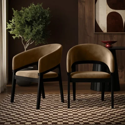 Furniture123 Set of 2 Black and Brown Velvet Curved Dining Chairs - Owen