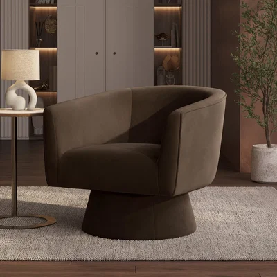 Furniture123 Brown Velvet Swivel Armchair - Cairo