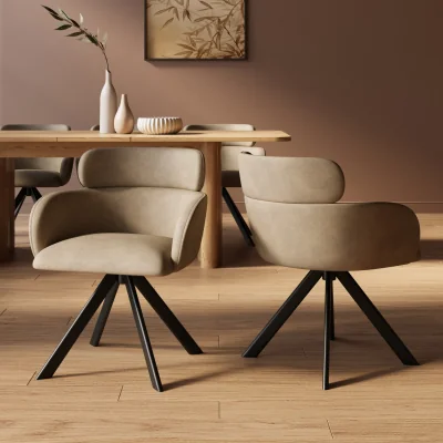 Furniture123 Set of 2 Beige Faux Leather Curved Swivel Dining Chairs - Isla