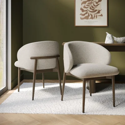 Furniture123 Walnut and Beige Upholstered Curved Dining Chair with Exposed Back - Kori