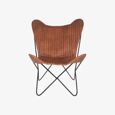 Furniture123 Vintage Brown Leather & Iron Butterfly Chair