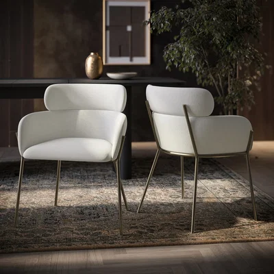 Furniture123 Set of 2 Cream Upholstered Curved Dining Chairs with Brass Legs - Isla
