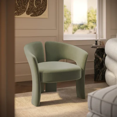 Furniture123 Sage Green Velvet Modern Curved Accent Chair - Azalea